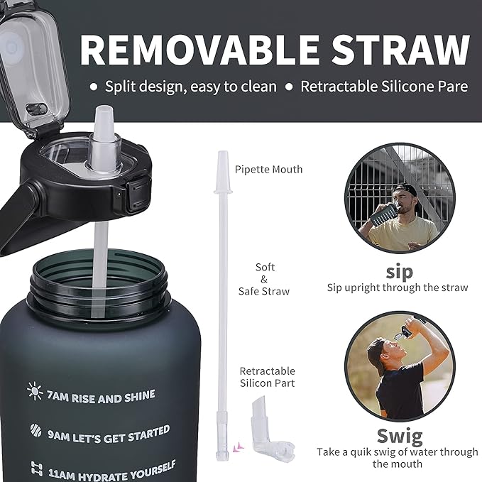 64oz,100oz,128oz Large Motivational Water Bottle with Time Marker, Leakproof & BPA Free Half Gallon Big Water Bottle with Straw Handle Tritan Frosted Water Jug for Gym,Fitness,Outdoor Sports-PawvioPets