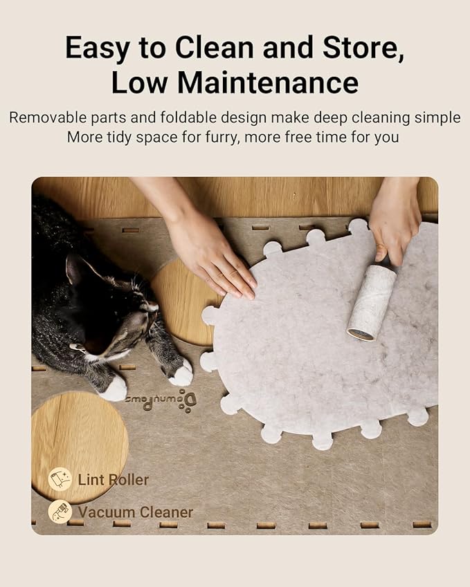 DownyPaws Cat House for Indoor Cats, 2-Storey Foldable Cat Bed Cave, Felt Cats Tunnel Bed Condo, Castle Kitten Cube Hideaway for Multicats, Scratch Resistant, Cream-PawvioPets