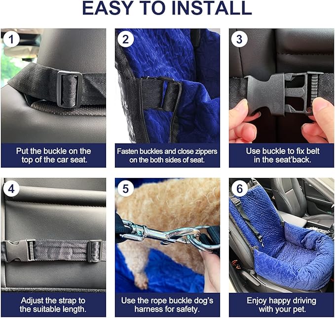 Dog Car Seat for Small Medium Dogs Up to 40lbs, Detachable Washable Soft Pet Booster Travel Bed for Front & Blue Seat with Safety Leash Belt-PawvioPets