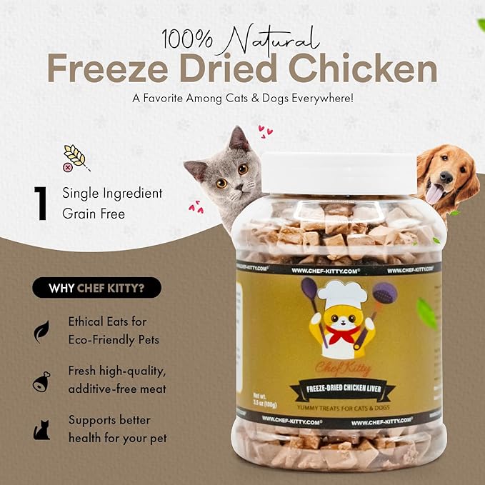Freeze-Dried Chicken Liver Treats for Cats & Dogs – 100% Human Grade, Single Ingredient, High-Protein, Healthy Snack – No Additives or Preservatives – 3.1oz - Inspected & Tested in USA-PawvioPets