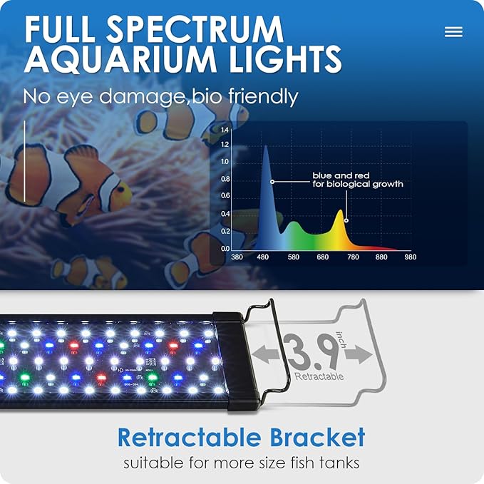 Aquarium Light, 14W 24/7 Natural Mode - Sunrise/Daylight/Moonlight Mode and Custom Mode with Expandable Bracket, Adjustable Timer and 7 Color Brightness for 12~18IN Fish Tank-PawvioPets