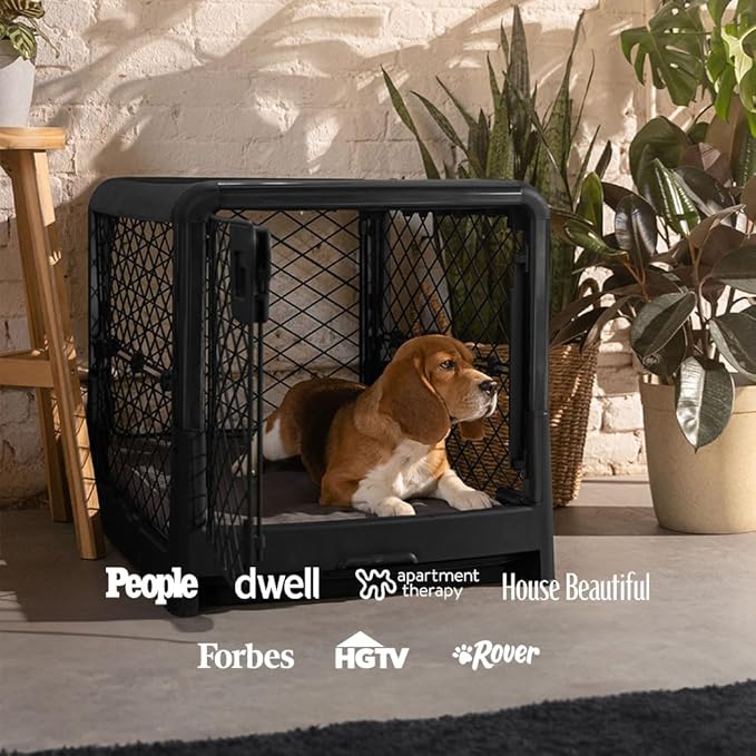 DIGGS Revol Collapsible Dog Crate with Wheels - Premium Portable Dog Crate - Safe, Stylish, and Convenient Indoor Kennel (Charcoal, Medium)-PawvioPets