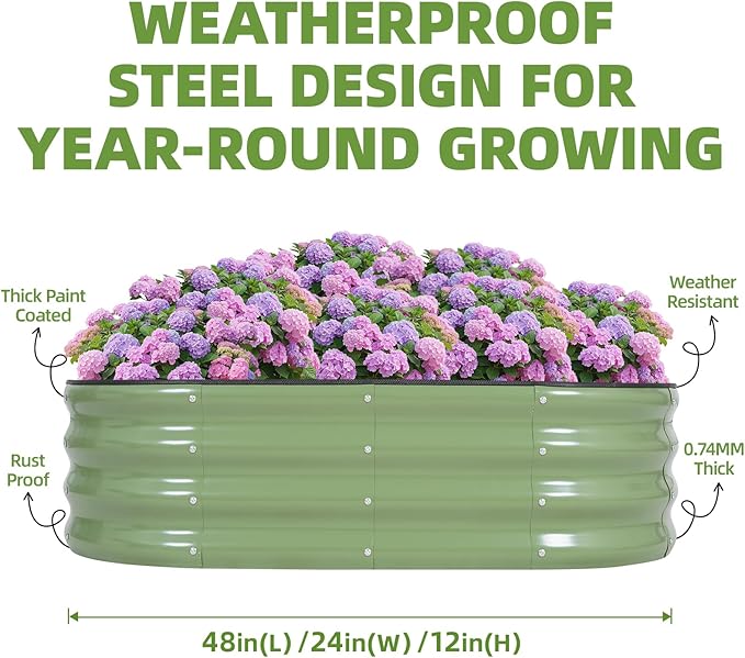 G GOOD GAIN Galvanized Metal Raised Garden Bed Kit - 4x2x1FT Outdoor Planter Box with Safety Edging and Gloves for Vegetables, Fruits, Flowers(Oliver Green, 2PC)-PawvioPets
