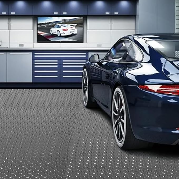 5Ft x 12Ft Rubber Flooring Mats 1.6mm Diamond Plate Flooring Roll 60sqft Rubber Trailer Garage Floor Mats Non-Slip Floor Protector Mat for Garage Warehouse Gym Basement-Gray-PawvioPets