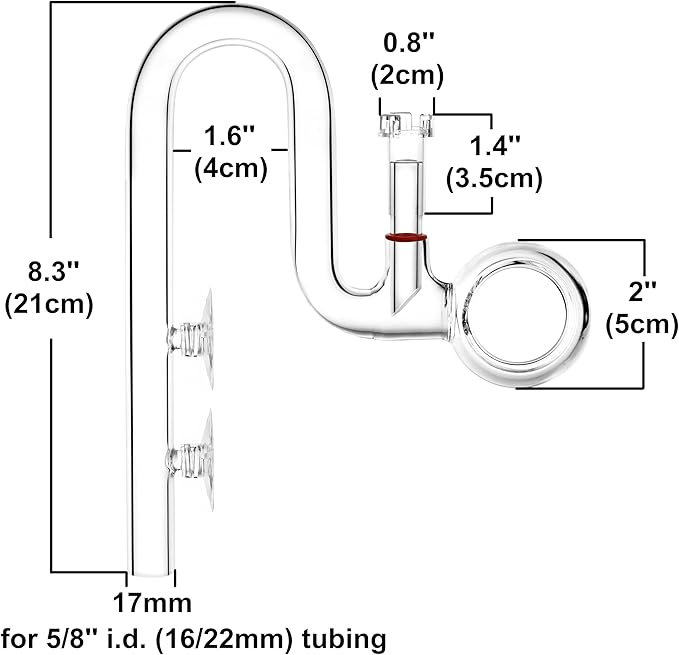 Glass Lily Pipe Spin Outflow with Surface Skimmer for Aquarium Planted Tank (17mm for 16/22mm (5/8'' i.d.) tubing)-PawvioPets