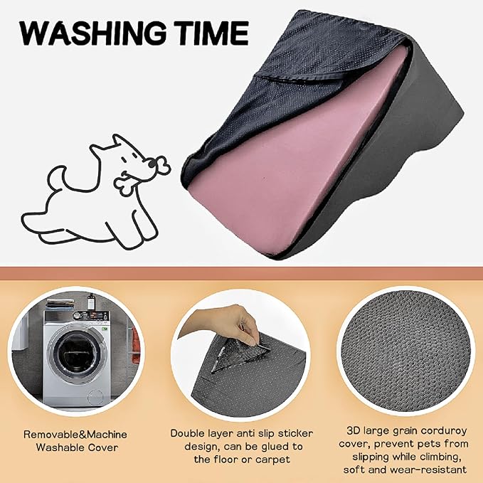 Dog Stairs for High Beds Couches 2-Step 2-5 Step Pet Stairs Steps for Small Large Dogs Cats Non-Slip Balanced Ramp Indoor Stairs with Non-Slip Sticker 30D Grey-PawvioPets