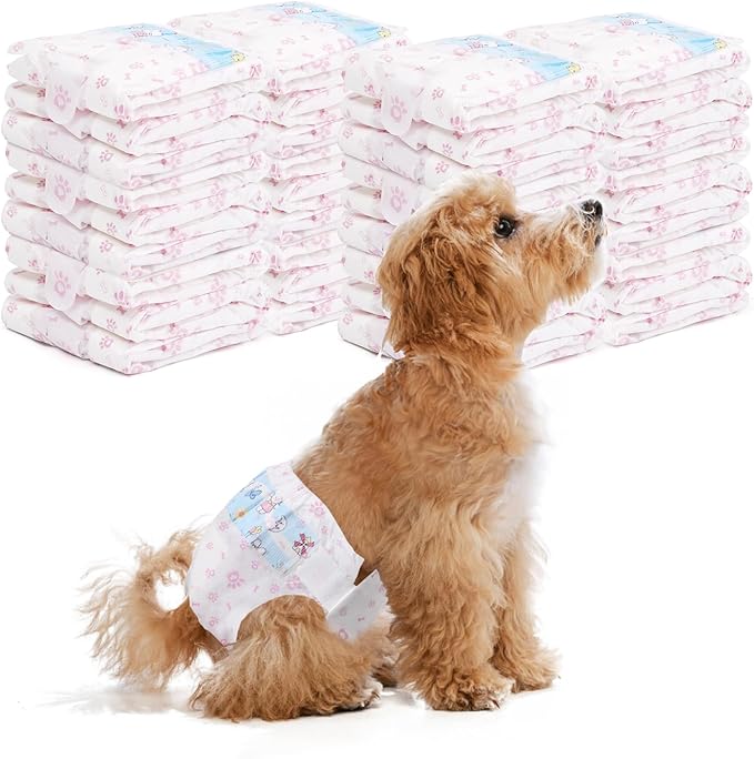 Disposable Dog Diapers Female 90 Count Doggie Diapers for Female Dogs (Waist 10-16.5 in S) Super Absorbent Small Doggie Diapers for Heat Excitable Urination or Incontinence - Pink-PawvioPets