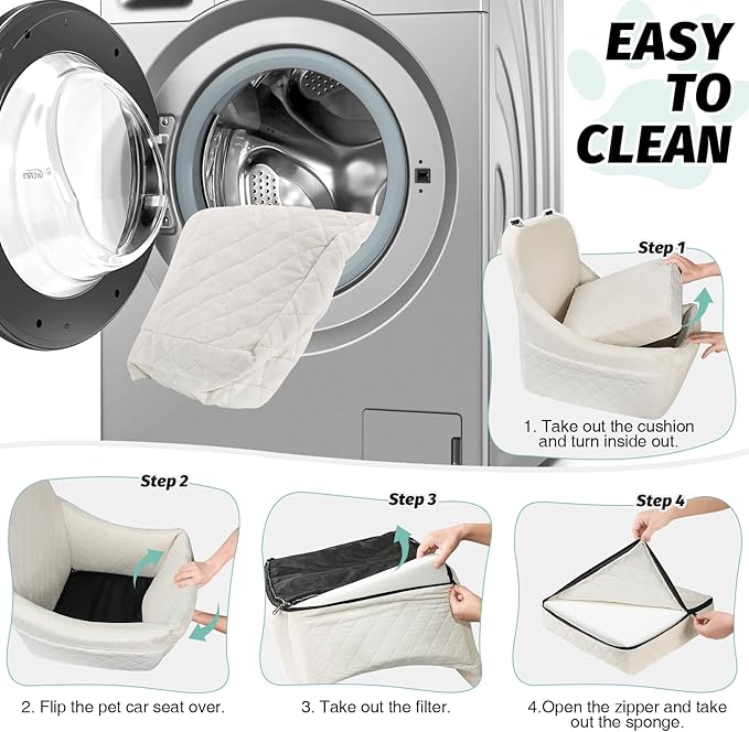 Dog Car Seat for Medium Dogs,Easy to Install with Adjustable Straps,Anti-Slip Bottom,Fully Detachable and Washable,Soft Fabric Fill in Memory Foam,Two Side Pockets(Beige,Medium)-PawvioPets