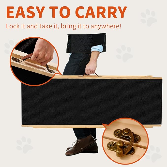 Dog Ramp, 5 Level Adjustable Wooden Folding Pet Ramp for Middle Bed, Couch,SUV-High Traction, Portable Paw Ramps for Small & Large Old Dogs & Cats - Furniture Quality-PawvioPets