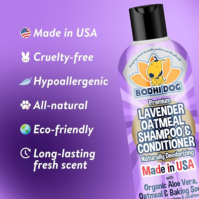 Bodhi Dog Premium Lavender Oatmeal Shampoo & Conditioner - Organic Formula for Dogs, Cats & Pets - Hypoallergenic, Soothes Dry, Itchy Skin & Supports Skin Health - Made in USA (8 Fl Oz)-PawvioPets