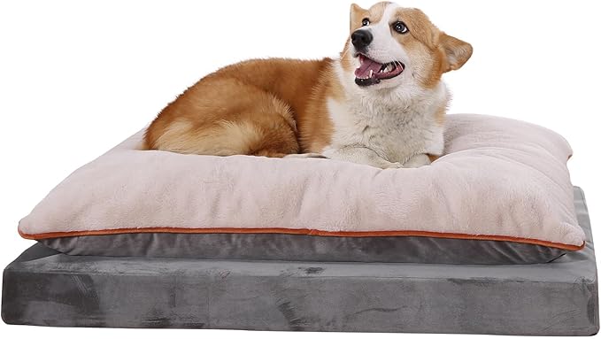 Amazon Basics Dog Bed with Cooling Gel Memory Foam, Pressure-Relief Support for Dogs up to 90lbs, Non-Slip Bottom, Machine Washable Cover, Extra Large Sized (40" x 30"), Grey-PawvioPets