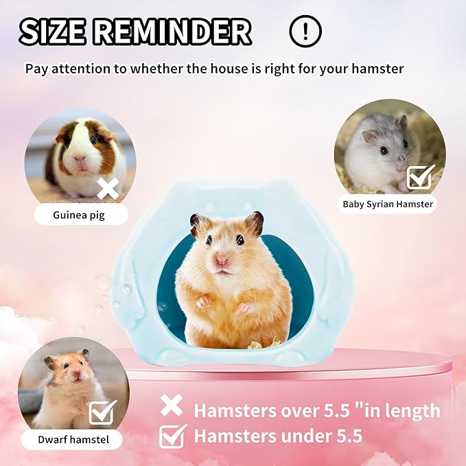 Bear-Shaped Hamster Hideout & Food Bowl Set - Ceramic Habitat for Syrian Dwarf Hamsters, Mice, Gerbils - All-Season Use, Chew-Proof Ceramic House and Feeding Dish for Small Pets(Blue)-PawvioPets