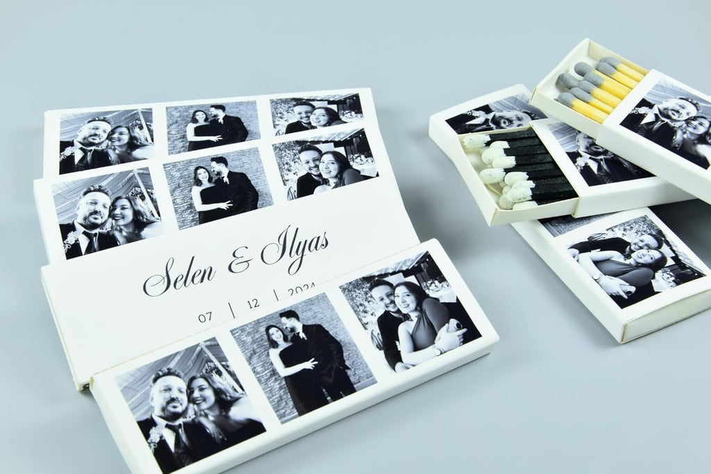 10 Boxes - Customized Matchboxes Colorful Tips (Wedding Design #5, 4" Matchboxes) (4" Matchsticks, Wedding Design #3)