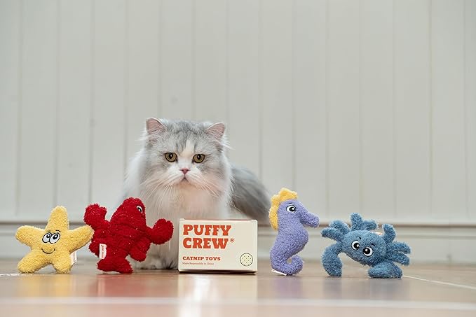4 Pack Interactive Catnip Cat Plush Toy, Ocean Theme Set, 5'', for All Breed Size Cats (4 in 1)-PawvioPets