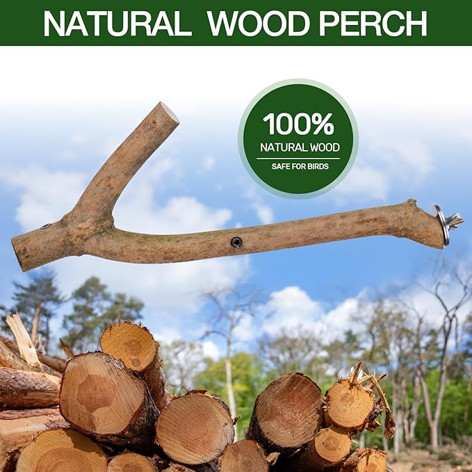 Bird Perch Stand, Natural Vitex Negundo Wood Parrot Perch Bird Cage Branch Perch, Accessories for Parakeets, Cockatiels, Conures, Macaws, Finches, LoveBirds (12" Length)-PawvioPets