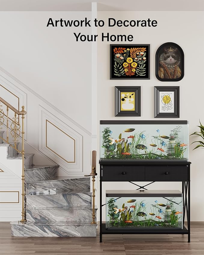 Fish Tank Stand 40 Gallon: Sturdy Aquarium Stand with Accessories Storage - Metal Fish Tank Table for 40-50 Gallon Reptile Breeder Turtle Terrarium - 35"X19.54" Weight Capacity 660 lbs-PawvioPets