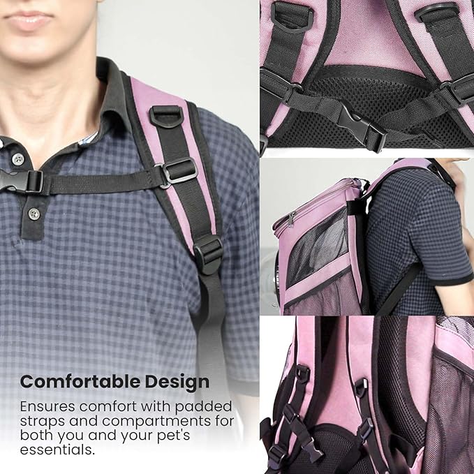 Cat Backpack Carrier, Airline Approved, Space Capsule Bubble Design, Ideal for Cats & Dogs up to 28-35 lbs, with Strong Straps, Safety Zippers, Mesh, Comfortable for Hiking & Travel (Pink)-PawvioPets