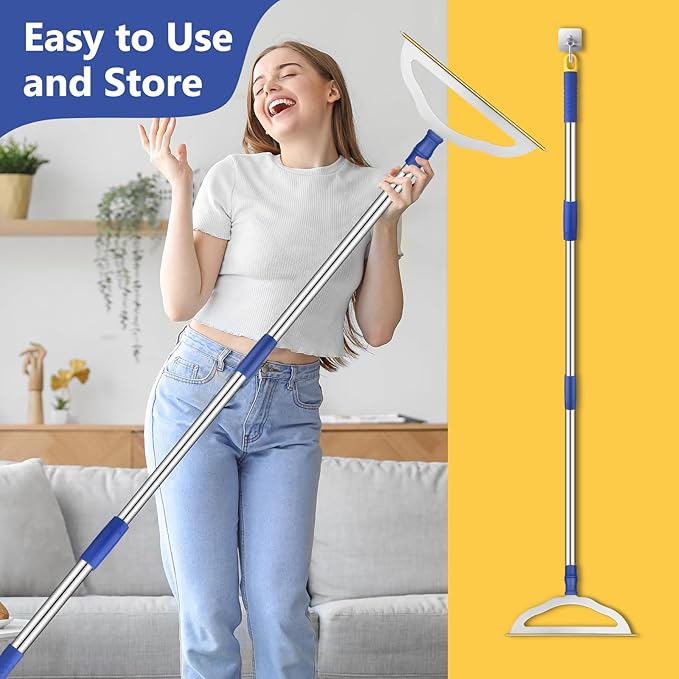 12”Wide Large Metal Carpet Rake Pet Hair Removal Broom, 54" Thicker Handle Low Pile Carpet Brush, Dog Cat Pet Hair Remover, Embedded Fur Pro Clean Removal Tool, Rug Couch Stair Scraper-PawvioPets