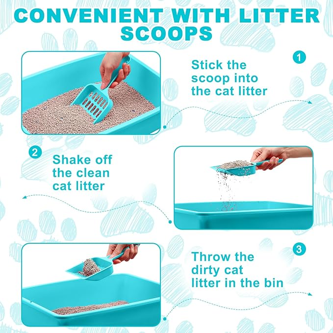 Amyhill 5 Pcs Open Cat Litter Box Kitten Litter Pan with 5 Scooper Medium Plastic Pet Tray Durable Nonstick Kitten Box for Indoor Pets Cats Rabbit Supply Easy to Clean, 14.6x10.6x3.4 Inch (Blue)-PawvioPets