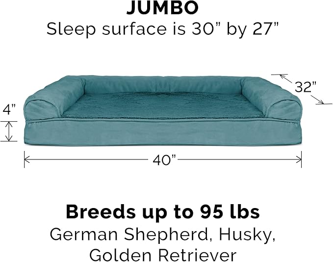 Furhaven Orthopedic Dog Bed for Large Dogs w/ Removable Bolsters & Washable Cover, For Dogs Up to 95 lbs - Plush & Suede Sofa - Deep Pool, Jumbo/XL-PawvioPets