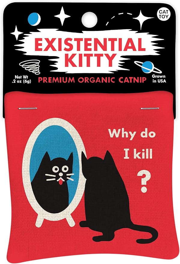 Blue Q Existential Kitty Catnip Cat Toy. Premium Organic Catnip Grown in The USA, 100% Cotton Pouches, Kitty Graphics Sure to Delight Every Cat-Keeper.-PawvioPets