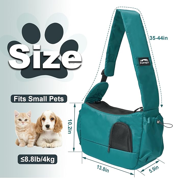 Dog Sling Carrier for Small Pets, Hands-Free Cat Carrier Pouch up to 8.8 lb, Cat Sling with Safety Strap and Pockets, Ideal for Travel and Daily Use, Peacock Blue-PawvioPets