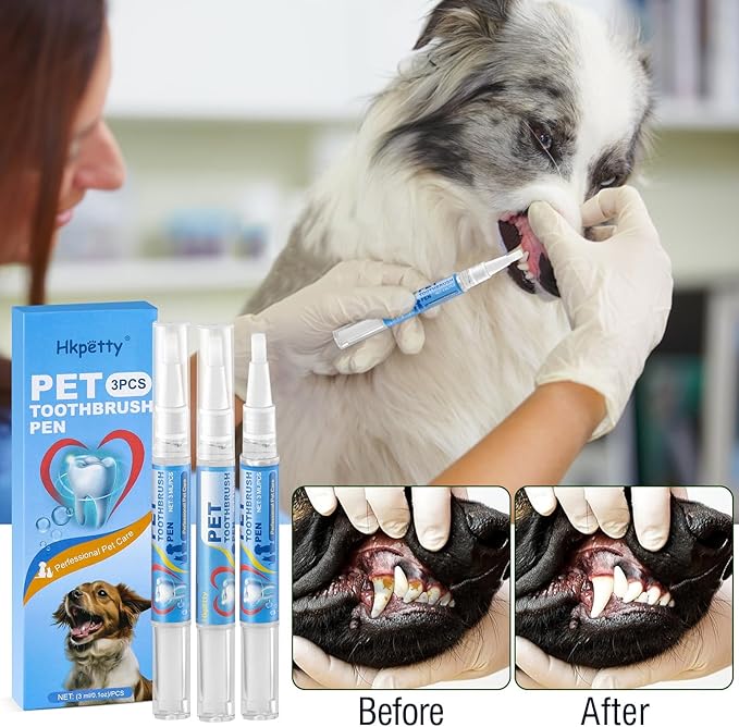 3PCS Pet Toothbrush Pen,Teeth Brightening Pen for Dog-Pet Dog/Cat Teeth Cleaning Pen for Dental Care,Dogs Cats Natural Plants Tartar Remover Tool-PawvioPets