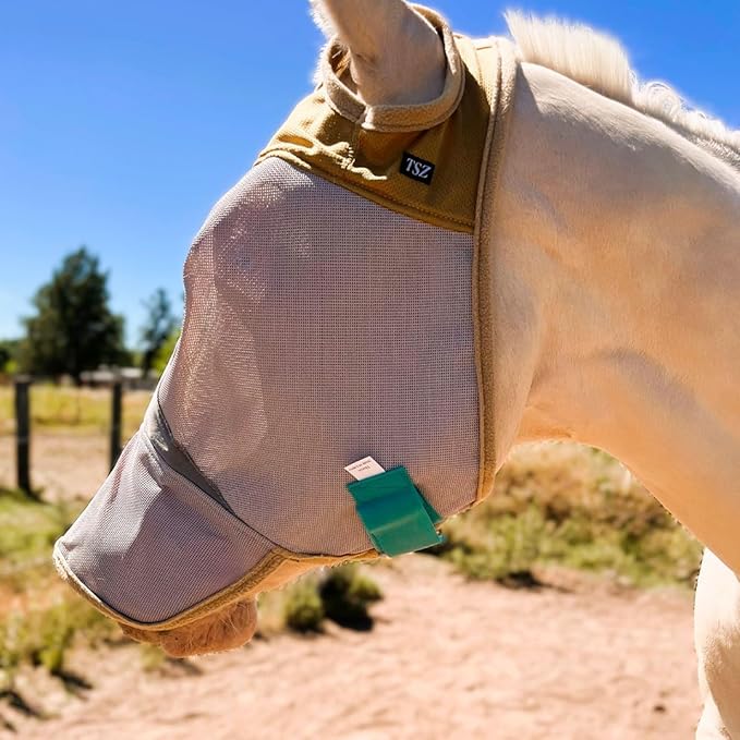 Fly Masks for Horses, 70% Uv-Block, Breathable Fly Mask for Equines, Durable, Comfortable Fit for All-Day Protection, Horse Size (Horse Fly Mask, with Nose)-PawvioPets
