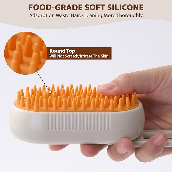 4 in 1 Cat Steam Brush, Rechargeable Steam Brush for Cats and Dogs, Anti-Static Cat Spray Brushes, Massage, Cleaning, Shedding & Combing All In One! Beige-PawvioPets