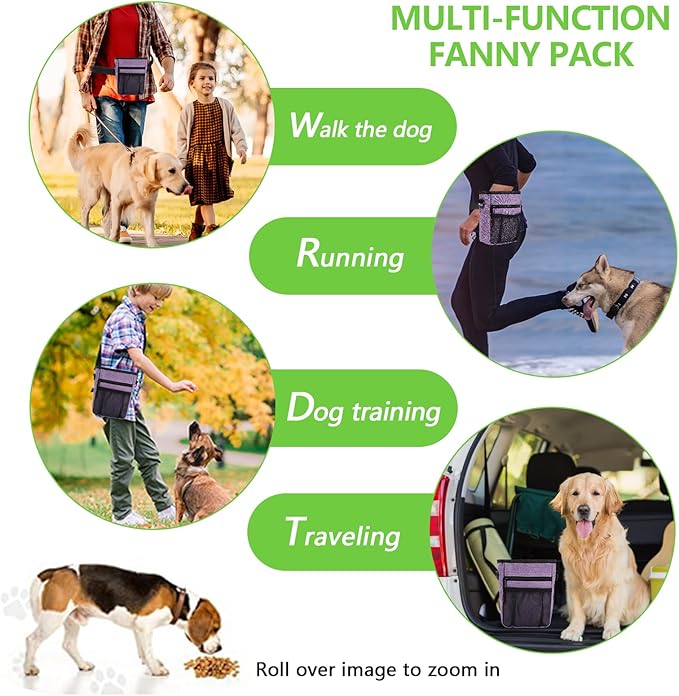 Dog Treat Pouches for Pet Training with Magnetic Closure Treat Pouches for Pet Training,Large Dog Treat Training Pouch and Dog Clicker,Training Treat Pouch Built-In Poop Bag Dispenser-Purple.-PawvioPets