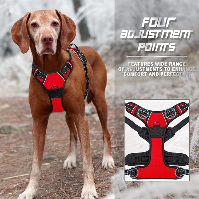 BARKBAY No Pull Dog Harness Front Clip Heavy Duty Reflective Easy Control Handle for Large Dog Walking(Red,M)-PawvioPets