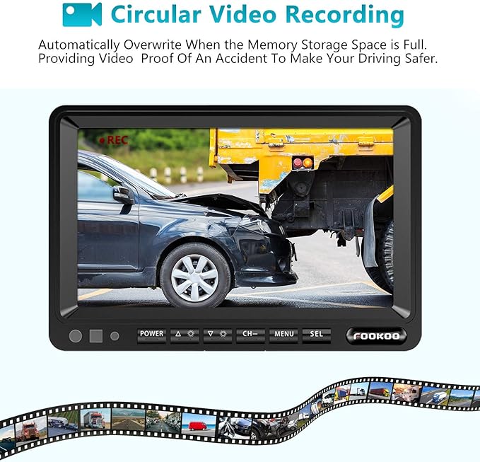 Fookoo Ⅱ HD 1080P 9" Wired Backup Camera System, 9-inch DVR Dual Split Screen Monitor, IP69 Waterproof Rear View Camera for Truck/Trailer/Box Truck/RV, Loop Record, Parking Lines (DY912)-PawvioPets