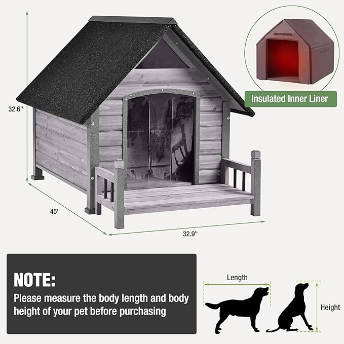 Dog House Outdoor Insulated for Winter, Puppy Kennel with Anti-Chewing Iron Frame, Weatherproof Dog Crate with Insulated Liner for Small Medium Large Dogs (Grey, 45" x 32.9" x 32.6")-PawvioPets