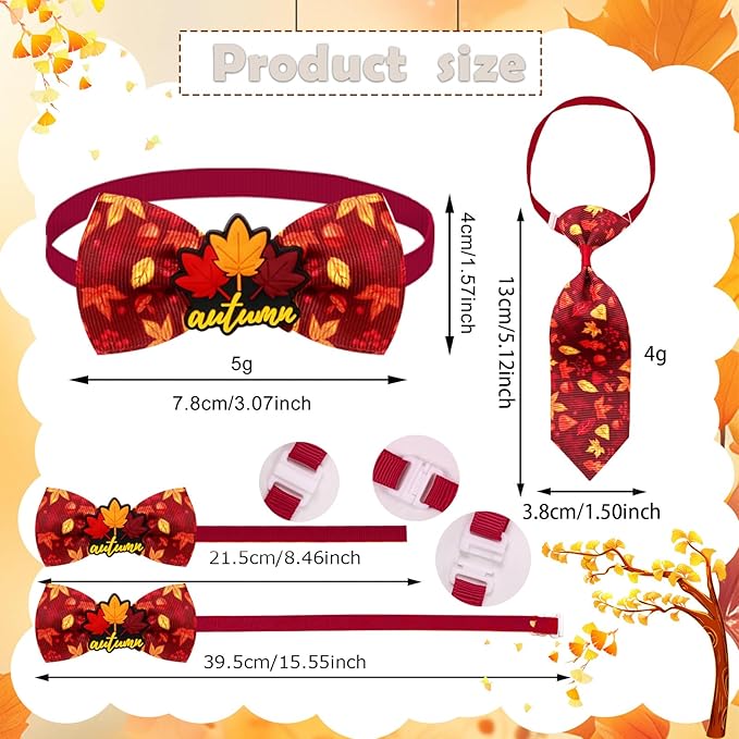 22pcs Fall Dog Bow Tie, Adjustable Bowtie Collar Attachment for Small Medium Pets, Bulk Neckties Set for Thanksgiving Day,Autumn Pet Supplies Charms Hair Costume Accessories(Maple Leaf, Pumpkin)-PawvioPets