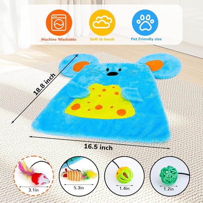 AWOOF Cat Mat, Cute Soft Catnip Mat, Cat Activity Mat Machine Washable Catnip Toys Interactive Cat Toys for Indoor Cats (Mouse Shape)-PawvioPets