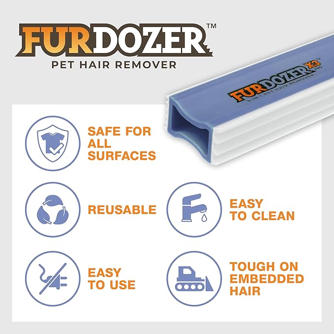 FurDozer X3 MEGA Pet Hair Remover & Auto Detailing Tool - Cat & Dog Hair Remover for Carpet, Car Interior, Couch, Bedding, & Furniture - Reusable Pet Hair Removal Tool for Dog Fur & Lint, 10", Purple-PawvioPets