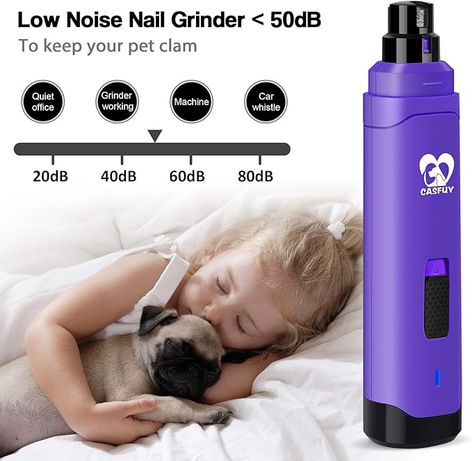 Casfuy Dog Nail Grinder Upgraded - Professional 2-Speed Electric Rechargeable Pet Nail Trimmer Painless Paws Grooming & Smoothing for Small Medium Large Dogs & Cats (Purple)-PawvioPets