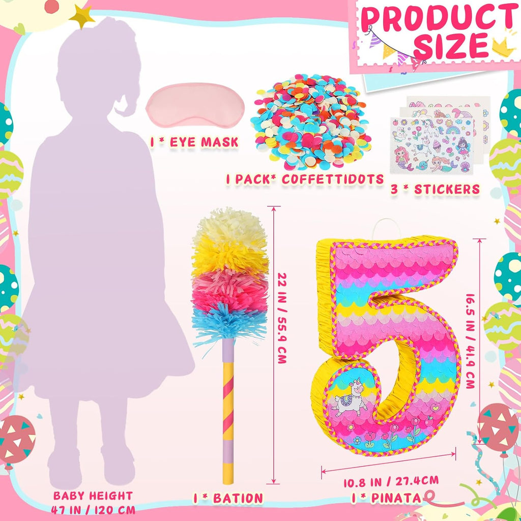 Number 5 Pinata for Birthday Party Decorations, Unicorn Mermaid Theme Pink Piñata Games Toy (5th)