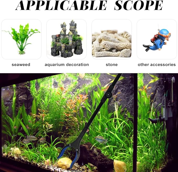 Fish Tank Accessories - 31" Aquarium Tweezers Grabber for Aquarium Landscaping Decoration Grab and Place Garbage Cleanup Foldable Gripper Multi-Function Mobility Aid Reaching Assist Tool(Yellow)-PawvioPets