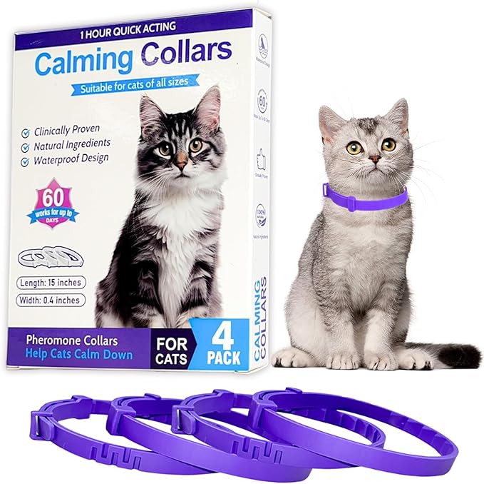 4 Pack Calming Collar for Cats - Long-Lasting Anxiety and Stress Relief, Relaxing Cat Collar,Adjustable Pheromones Collar for Cats，Natural Soothing 60 Days of Continuous Calming Move-PawvioPets