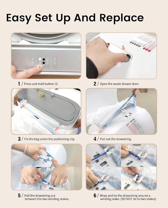 Cat Litter Box Liners-60 Count, Drawstring Cat Litter Waste Receptacles Bags for LELO ELVES LMSP-10-18" x 18"-PawvioPets