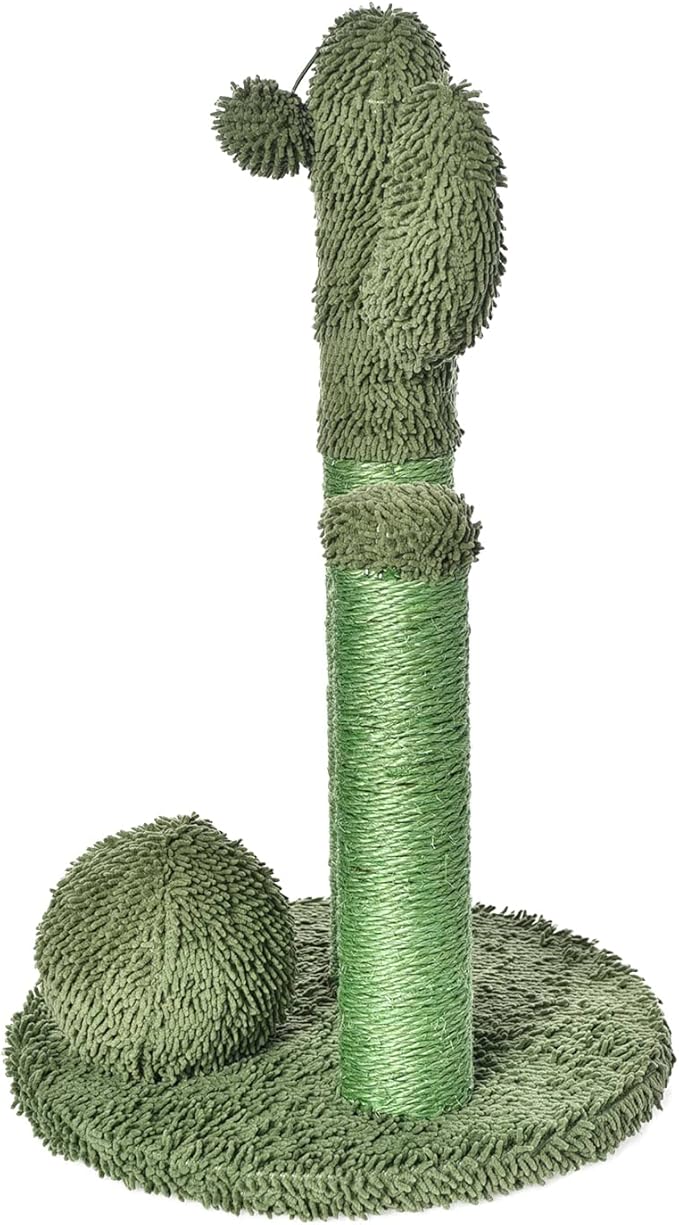 Amazon Basics Cat Scratcher - Indoor Cactus Triple Posts Cat & Kittens Scratching Post with Dangling Ball, Large (27"H) - Green-PawvioPets