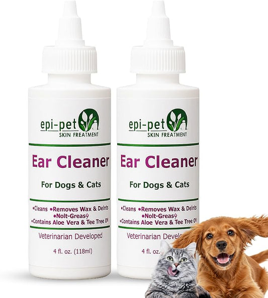 Dog & Cat Ear Cleaner Solution with Aloe Vera & Tea Tree Oil – Removes Itchy Ear Wax, Debris, Odor – Ears Wash, Drops & Flush for Pets, Dog Ears Cleaning, Cat Cleaner (4 oz- Pack of 2)-PawvioPets