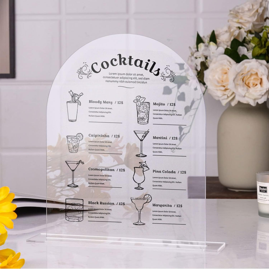 UNIQOOO 10 Pack Acrylic 8x10 Clear Arch Table Sign for Wedding with Holders, 1/8 in Thick, DIY Blank Arch Sign Sheet Perfect for Decoration, Party,Anniversary, Event, Stand Included