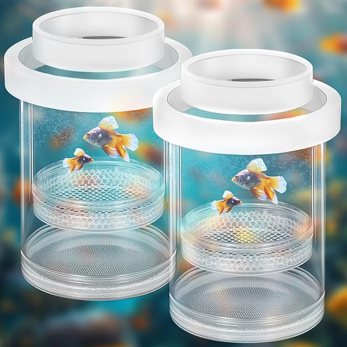 2 Pcs Breeder Box for Fish Tank Aquarium Breeder Separation Net Breeding Box with Suction Cup for Small Fish Shrimp Clownfish Guppy (White,L)-PawvioPets