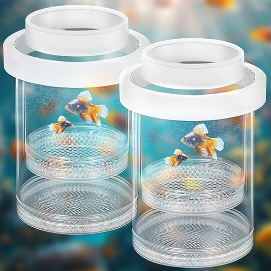 2 Pcs Breeder Box for Fish Tank Aquarium Breeder Separation Net Breeding Box with Suction Cup for Small Fish Shrimp Clownfish Guppy (White,L)-PawvioPets