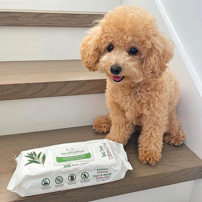 Best Pet Supplies Pet Wipes for Dogs - Dog Wipes Cleaning Deodorizing, for Coats, Ears, Paws - Cleansing, Tea Tree, 400 Count-PawvioPets
