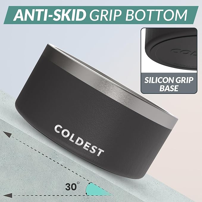 Coldest Dog Bowl - Anti Rust Metal, Non Slip, 3 Layers Insulated Stainless Steel Dog Bowls - Spill Proof & Heavy Duty - Water Bowl for Dogs, Cats & Pets, Dish Washer Safe (200 oz, Stealth Black)-PawvioPets