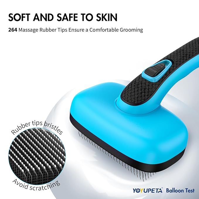 Dog Brush Kit - Self-Cleaning Slicker Brush with Bath Brush & Undercoat Rake | Deshedding Tools for Large - Small Dogs & Cats, Professional 3-in-1 Pet Grooming Set for Heavy Shedding, Blue-PawvioPets
