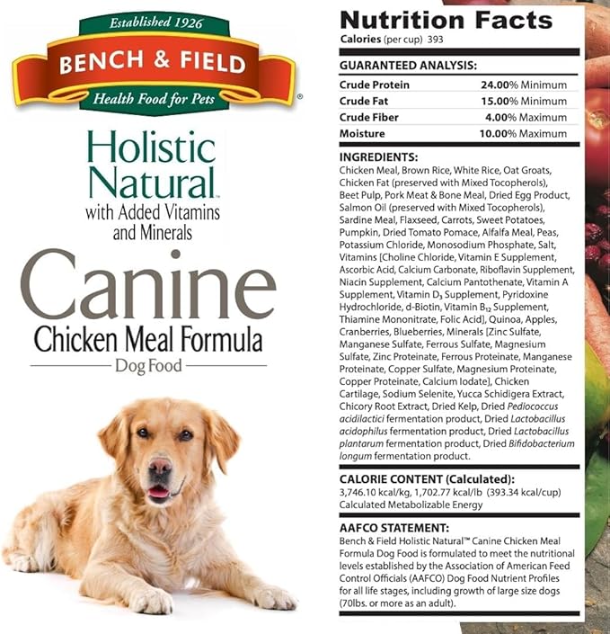 Bench & Field Holistic Natural Adult Dry Dog Food, Chicken Meal and Brown Rice Recipe 6.6 lb Bags (Pack of 2)-PawvioPets